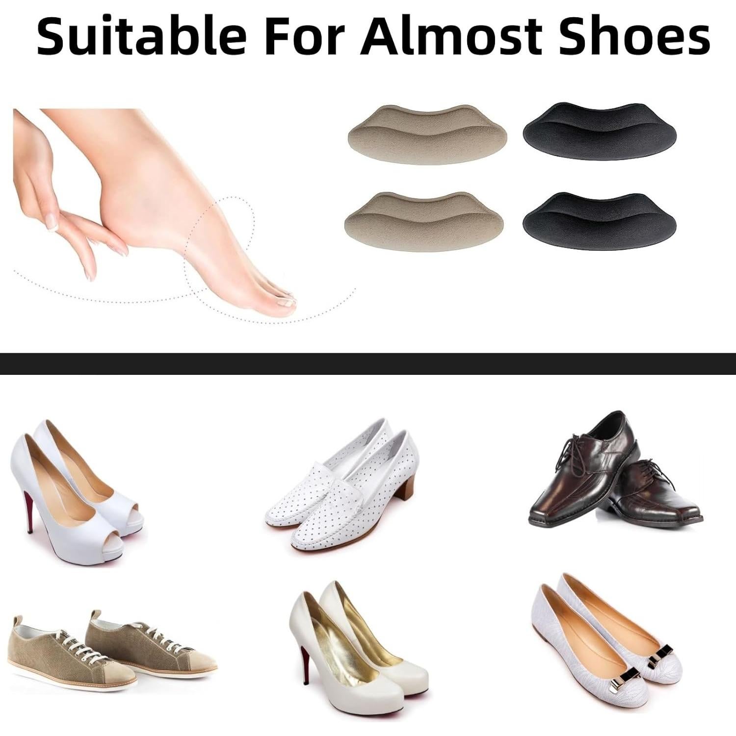 Almohadillas de Talón DLOSN - 6 Pares Negros para Zapatos