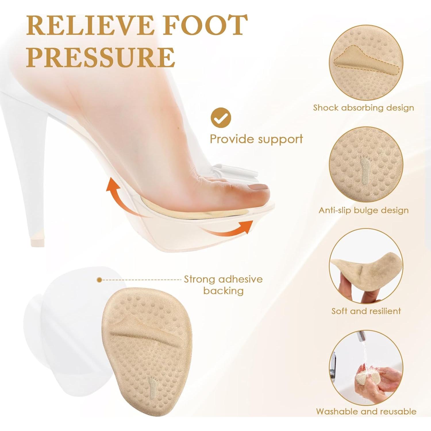 Almohadillas para Talones y Metatarsales Cverny - 4 Pairs Beige/Negro