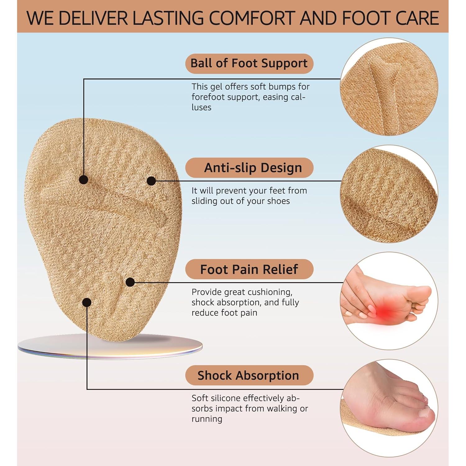 Almohadillas Metatarsales HiRui - 2 Pares Beige Antideslizantes