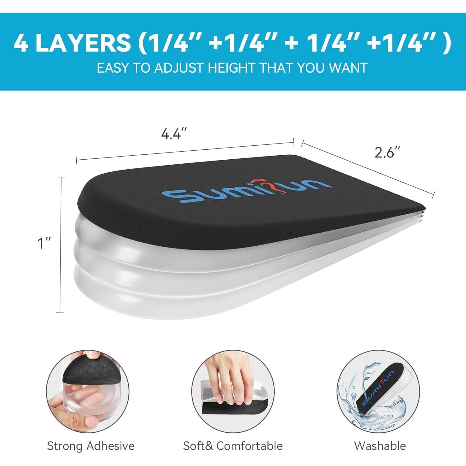 Elevadores de Talón Sumifun de Gel 1 Pulgada 4 Capas L