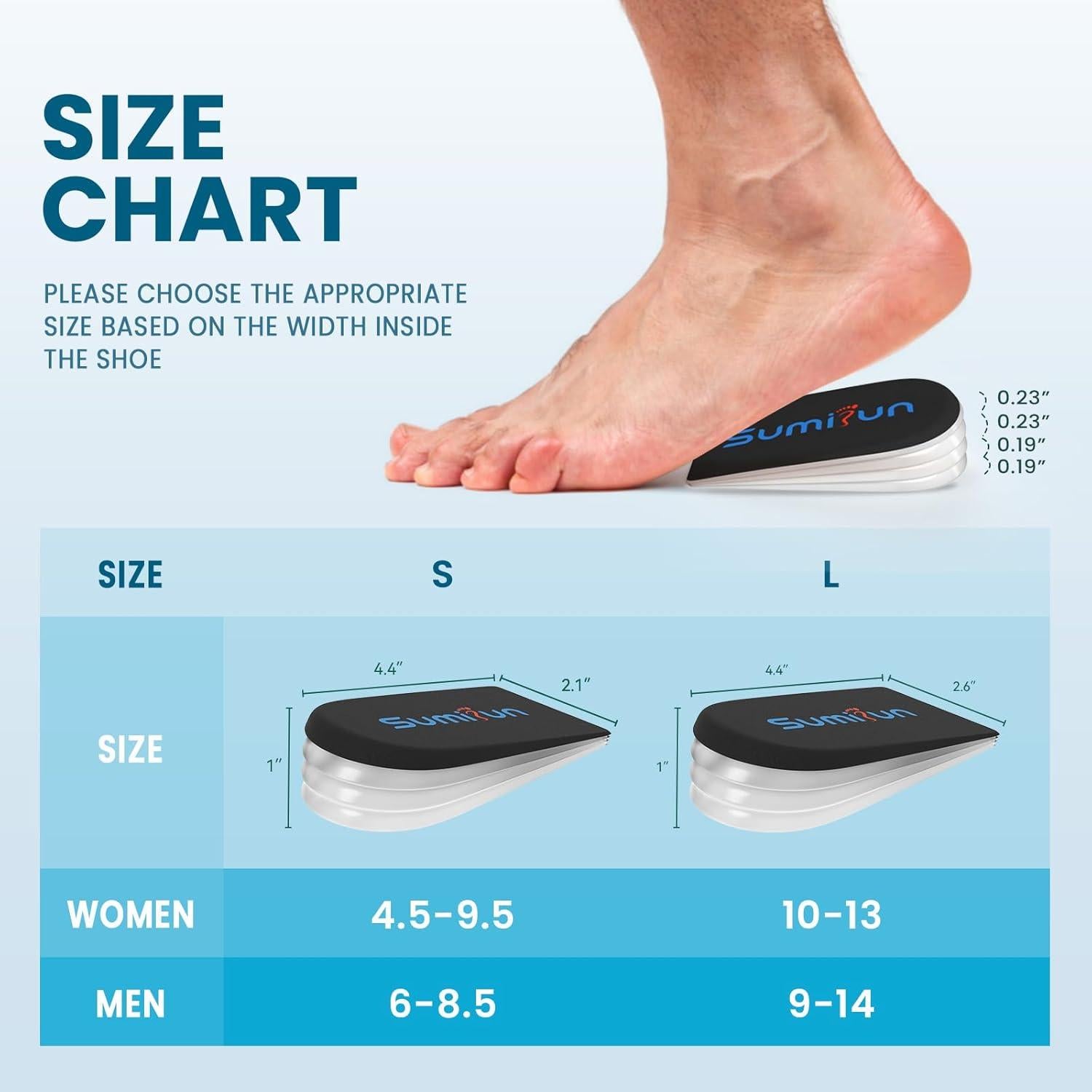 Elevadores de Talón Sumifun de Gel 1 Pulgada 4 Capas L