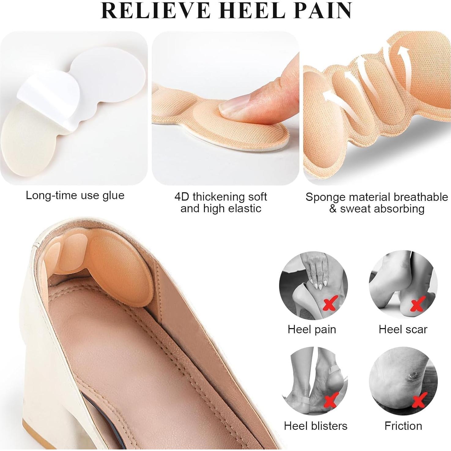 FlyCoco 8PCS Heel Pads Grip Liner Cushion Insert for Cushioning Heels Loose Big Shoe, Comfort Shoes Pad Multi-Use for Women Men Anti-Blister High Heels Casual Shoes (4 Pairs, Black+Apricot