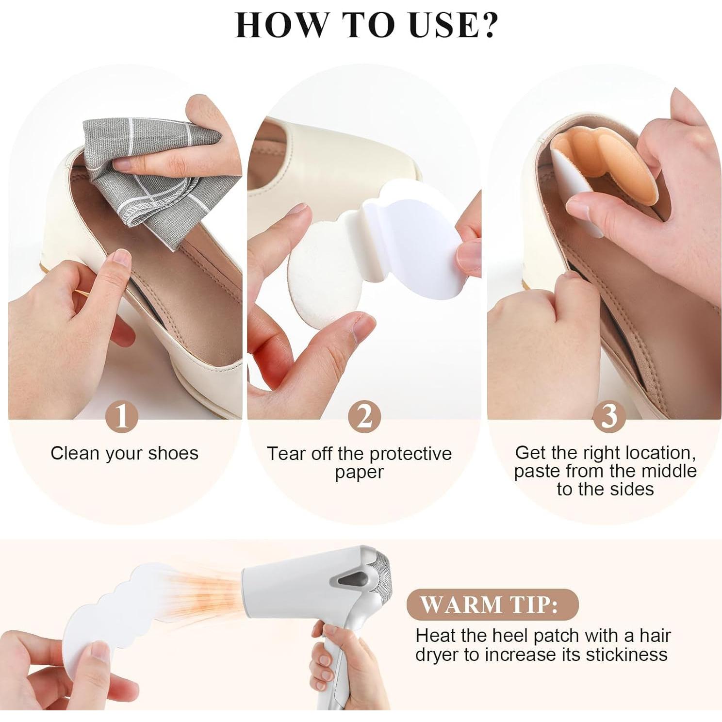 FlyCoco 8PCS Heel Pads Grip Liner Cushion Insert for Cushioning Heels Loose Big Shoe, Comfort Shoes Pad Multi-Use for Women Men Anti-Blister High Heels Casual Shoes (4 Pairs, Black+Apricot