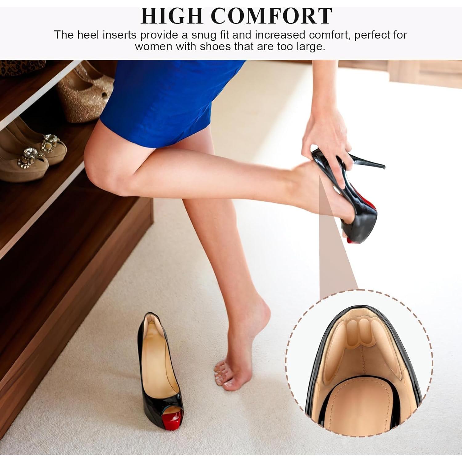 FlyCoco 8PCS Heel Pads Grip Liner Cushion Insert for Cushioning Heels Loose Big Shoe, Comfort Shoes Pad Multi-Use for Women Men Anti-Blister High Heels Casual Shoes (4 Pairs, Black+Apricot
