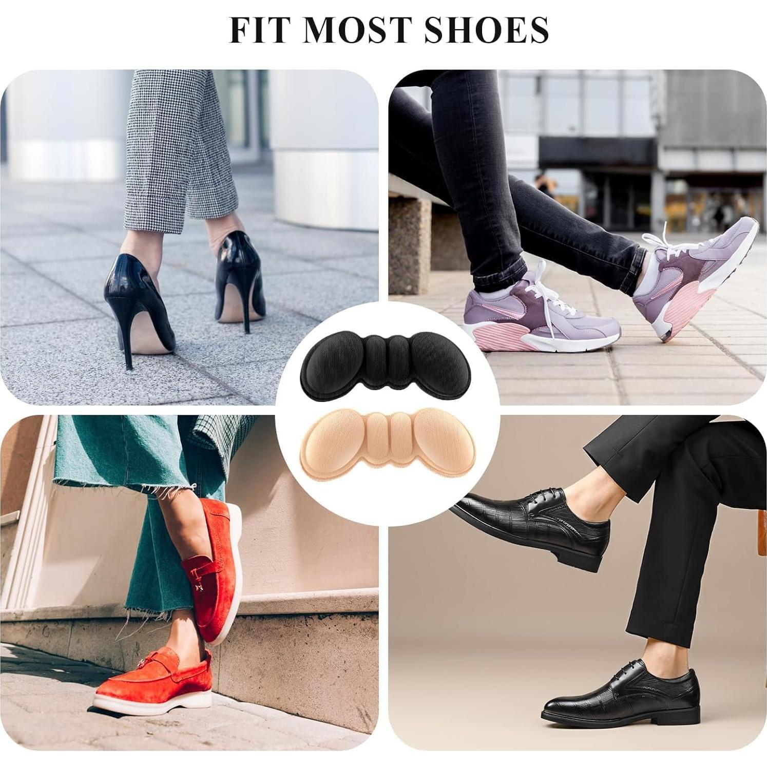 FlyCoco 8PCS Heel Pads Grip Liner Cushion Insert for Cushioning Heels Loose Big Shoe, Comfort Shoes Pad Multi-Use for Women Men Anti-Blister High Heels Casual Shoes (4 Pairs, Black+Apricot