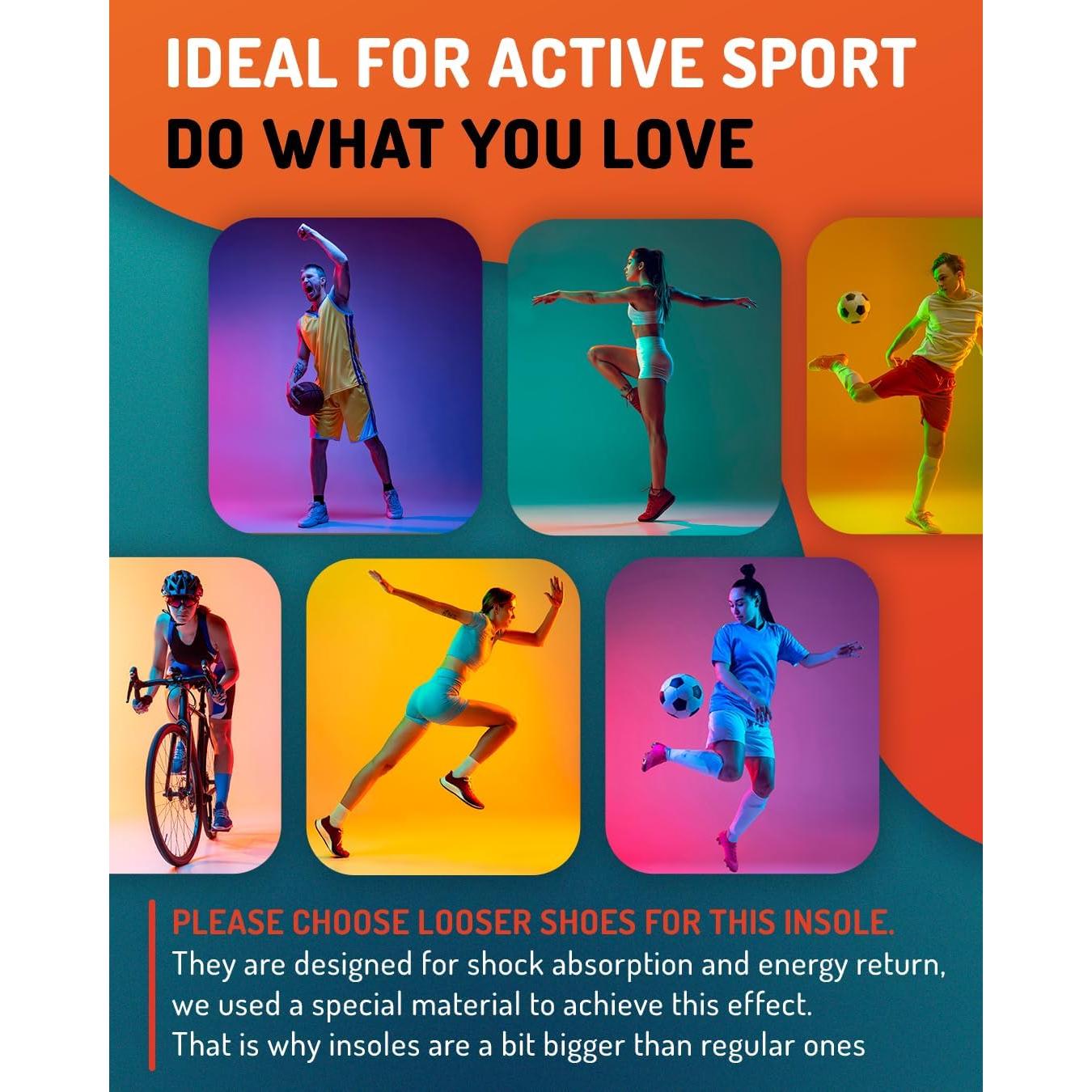 Plantillas Deportivas CRUVHEAL L - Amortiguación Gel para Hombres y Mujeres