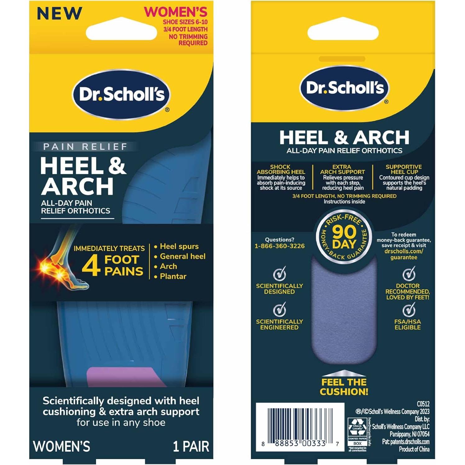 Plantillas ortopédicas Dr. Scholl's para dolor en talón y arco, talla 36-40