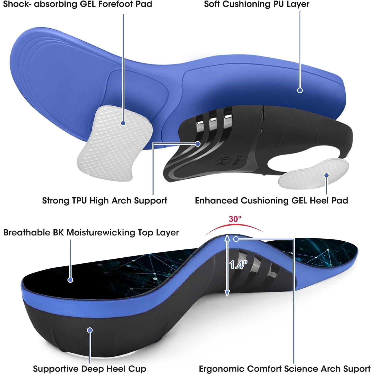 Plantillas Ortopédicas Trooer para Fascitis Plantar - Soporte Alto