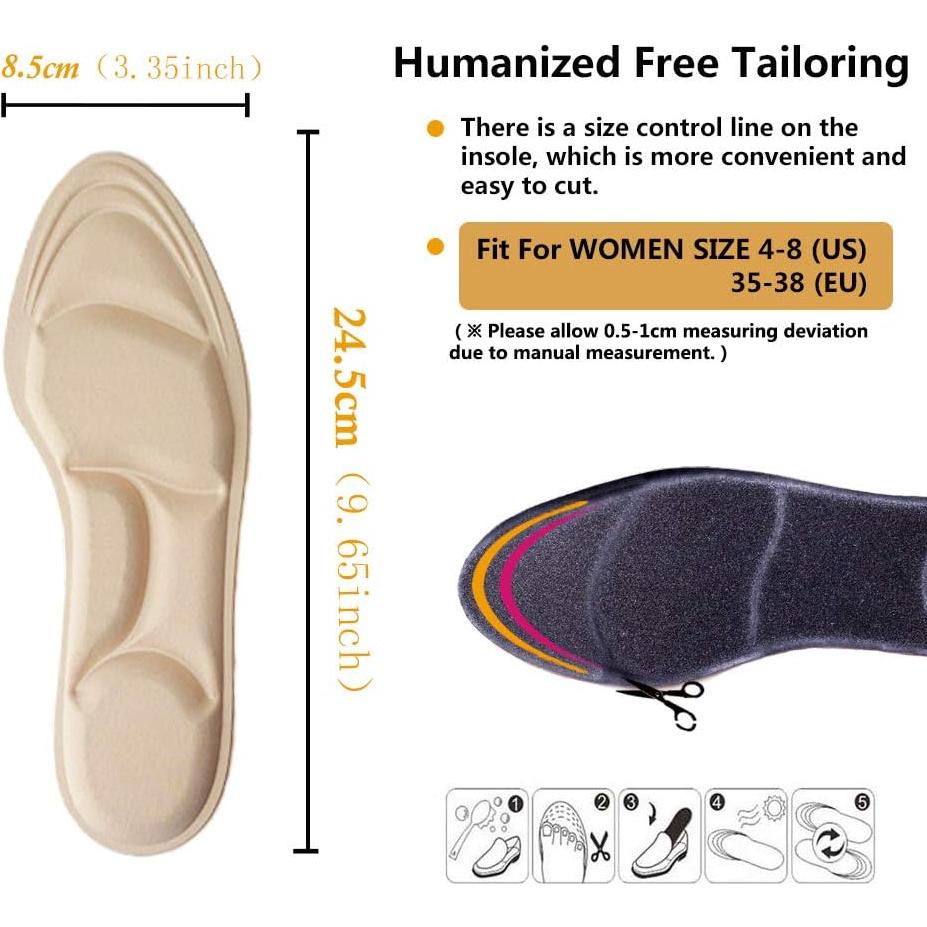 Plantillas para zapatos mujer Pnrskter 5D transpirables beige