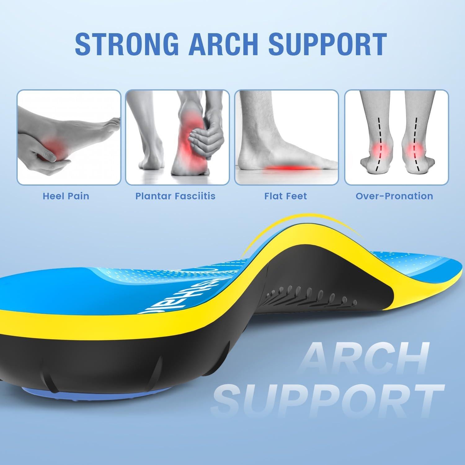 Plantillas Ortopédicas BestHalo para Fascitis Plantar - Soporte Arco Alto, Gel, Hombres 7-8.5 | Mujeres 8-9.5