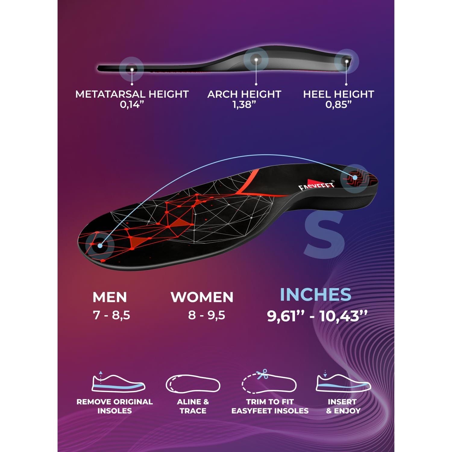 Plantillas Ortopédicas EASYFEET para Fascitis Plantar - Soporte Arco Alto