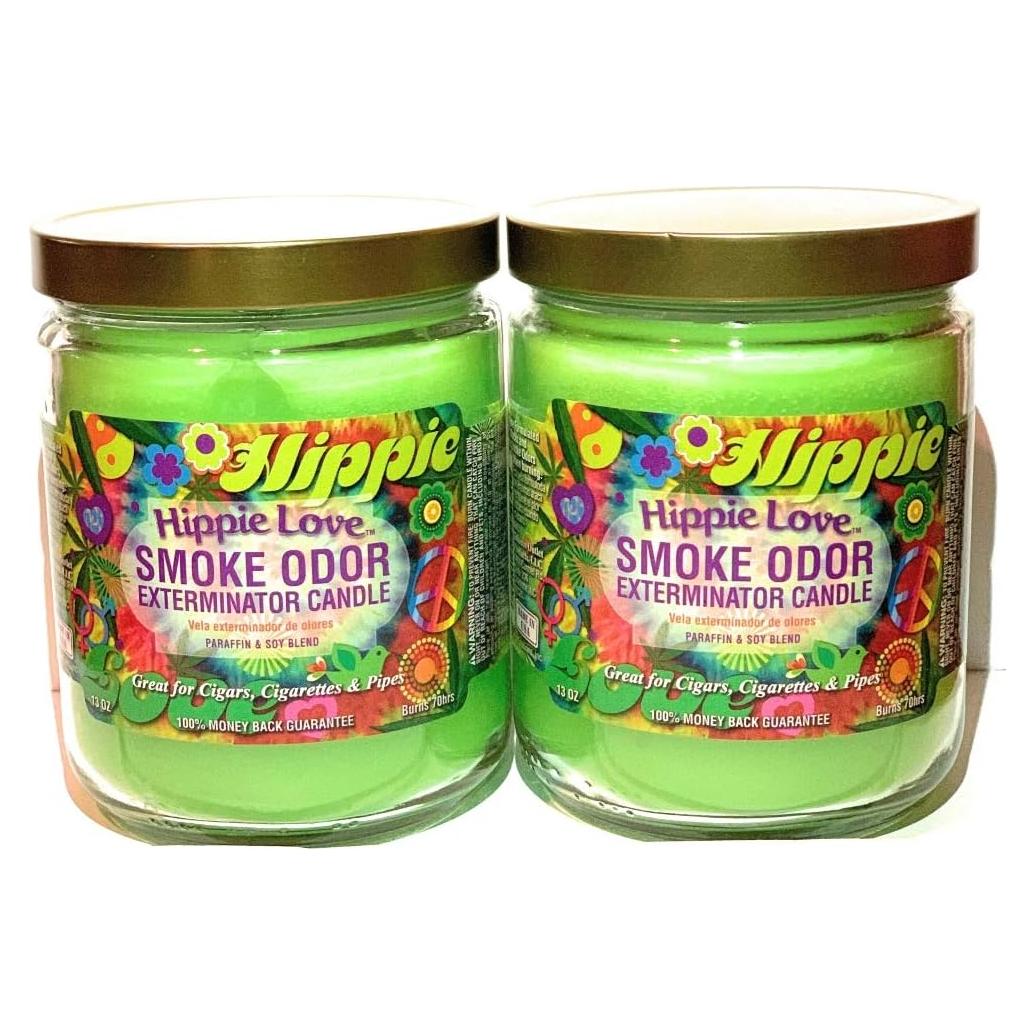 Juego de 2 Velas Exterminadoras de Olores Amor Hippie 13 oz
