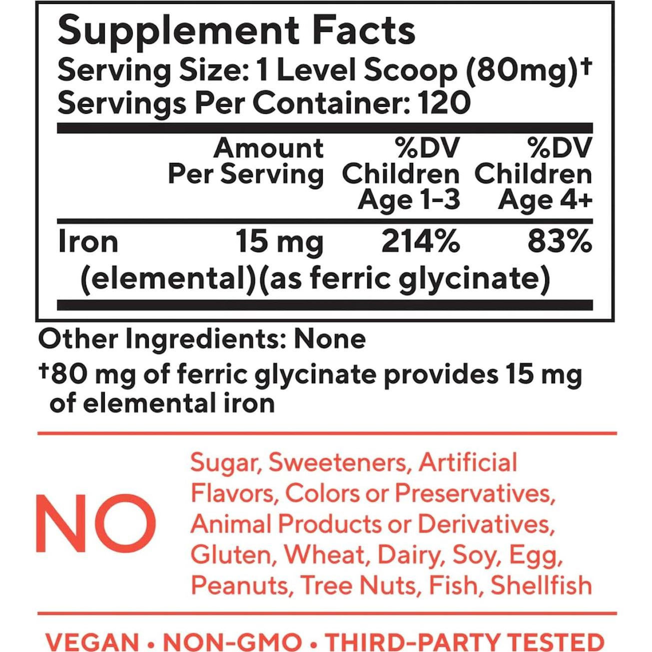 Suplemento de Hierro Sin Sabor para Niños - 120 Porciones