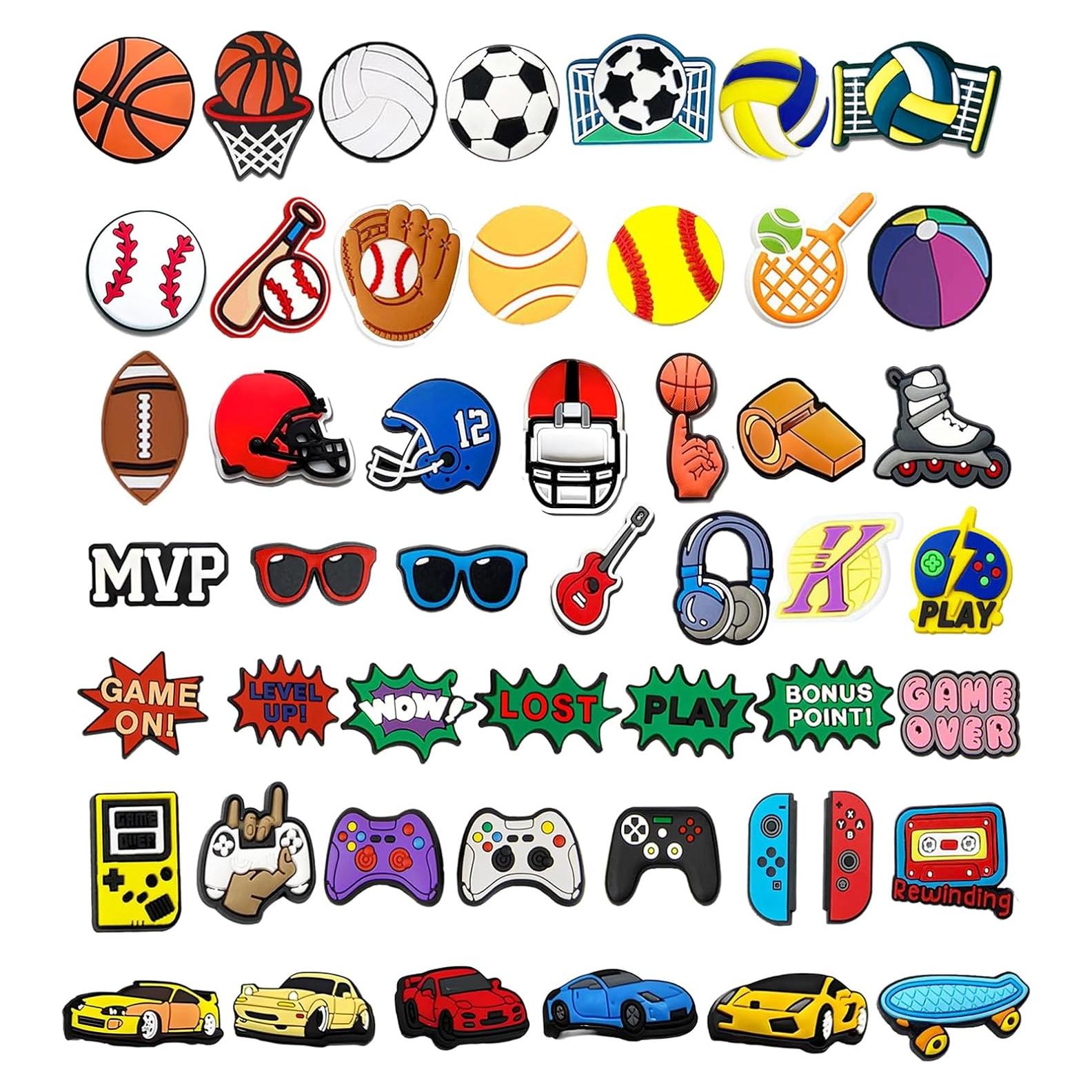 50 Encantos para Zapatos PVC Niños y Adultos - Baloncesto, Fútbol