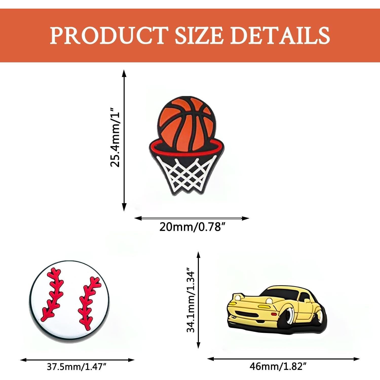 50 Encantos para Zapatos PVC Niños y Adultos - Baloncesto, Fútbol