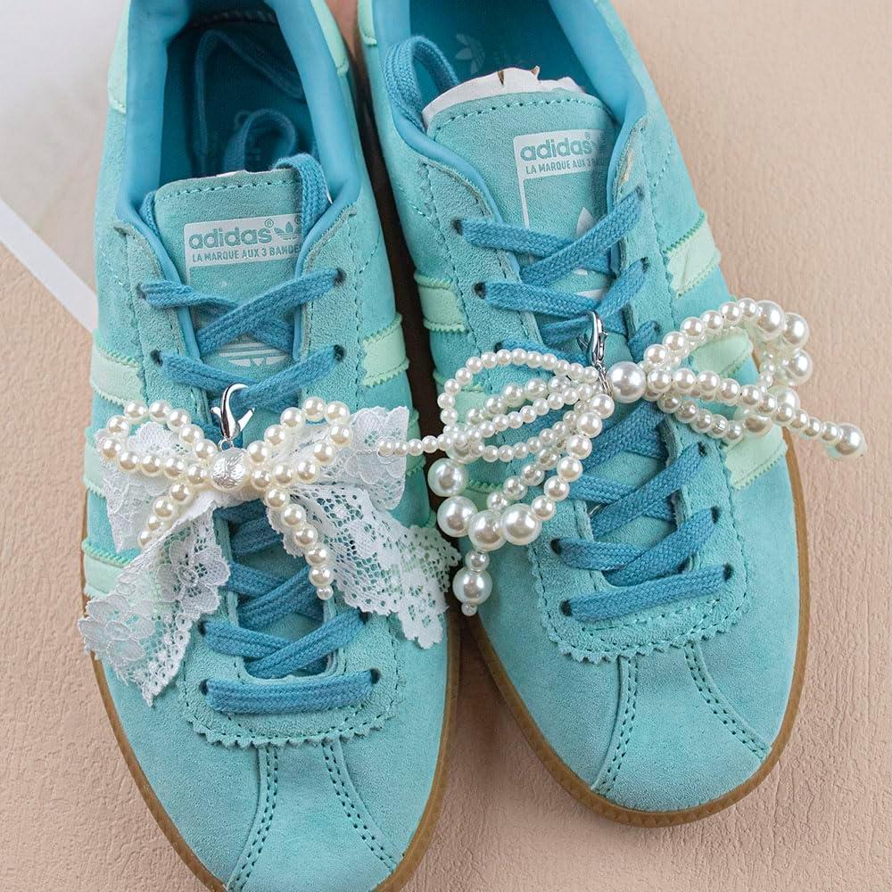 Encantos de Zapatilla DIY con Lazo de Perlas - 2 Piezas