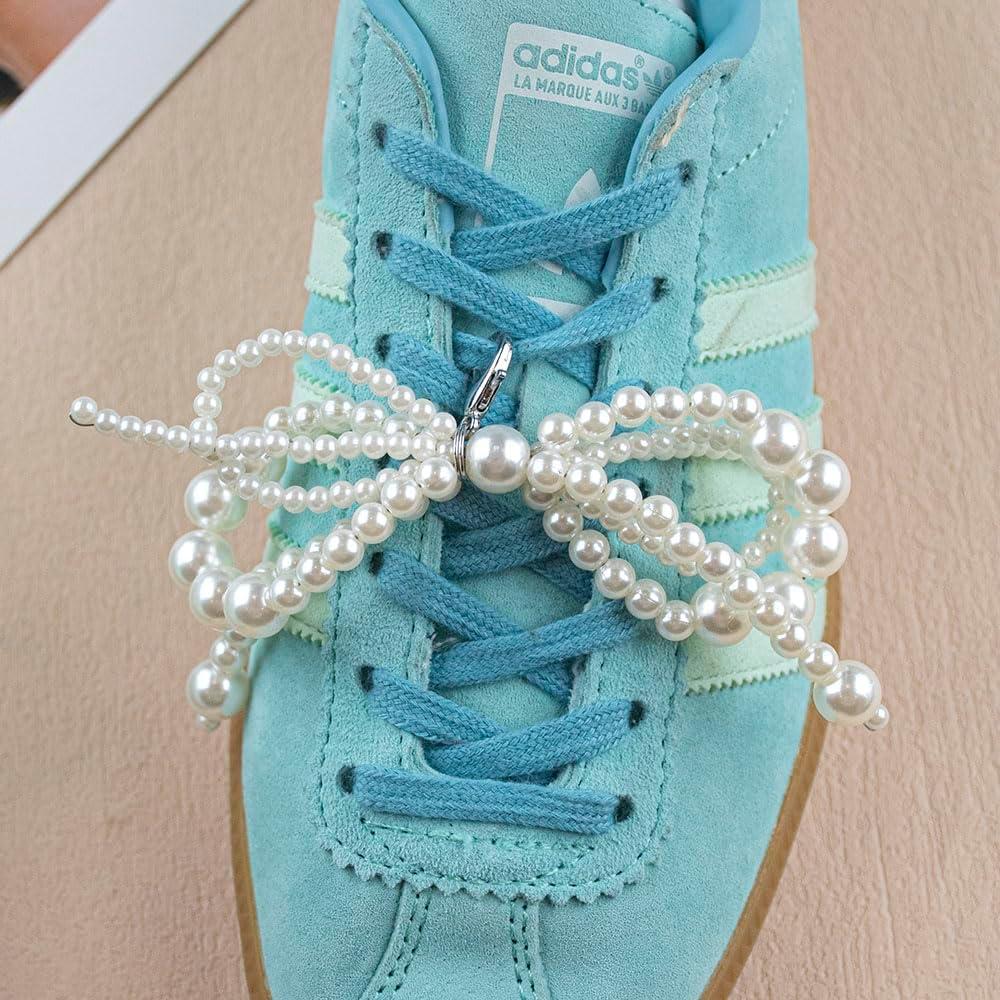 Encantos de Zapatilla DIY con Lazo de Perlas - 2 Piezas