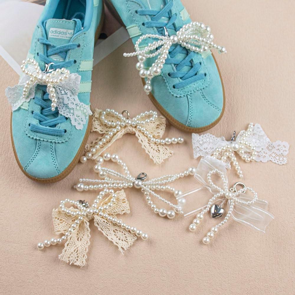 Encantos de Zapatilla DIY con Lazo de Perlas - 2 Piezas