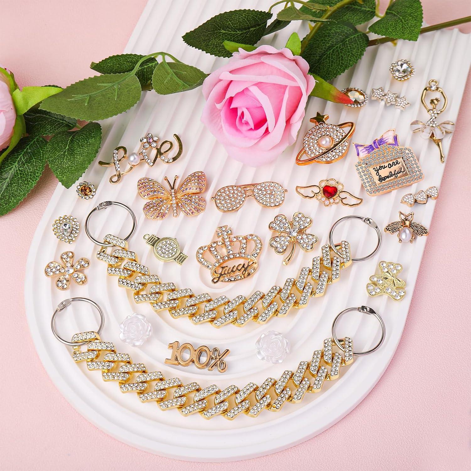 24 Piezas Encantos Brillantes para Zapatos de Mujer - Dorado