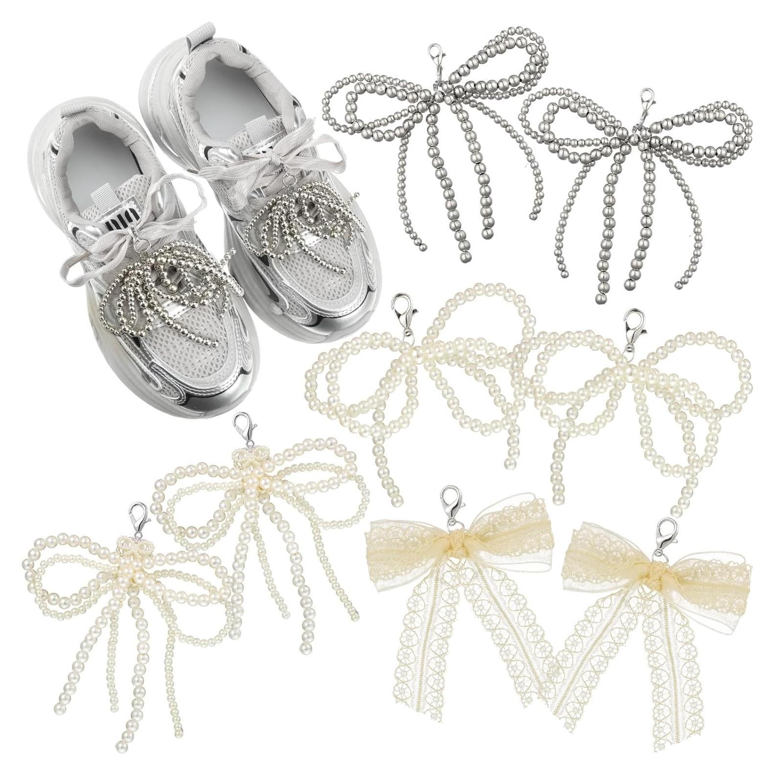 Encantos de Zapato Geyoga 8 Pcs Lazo de Perlas para Mujeres