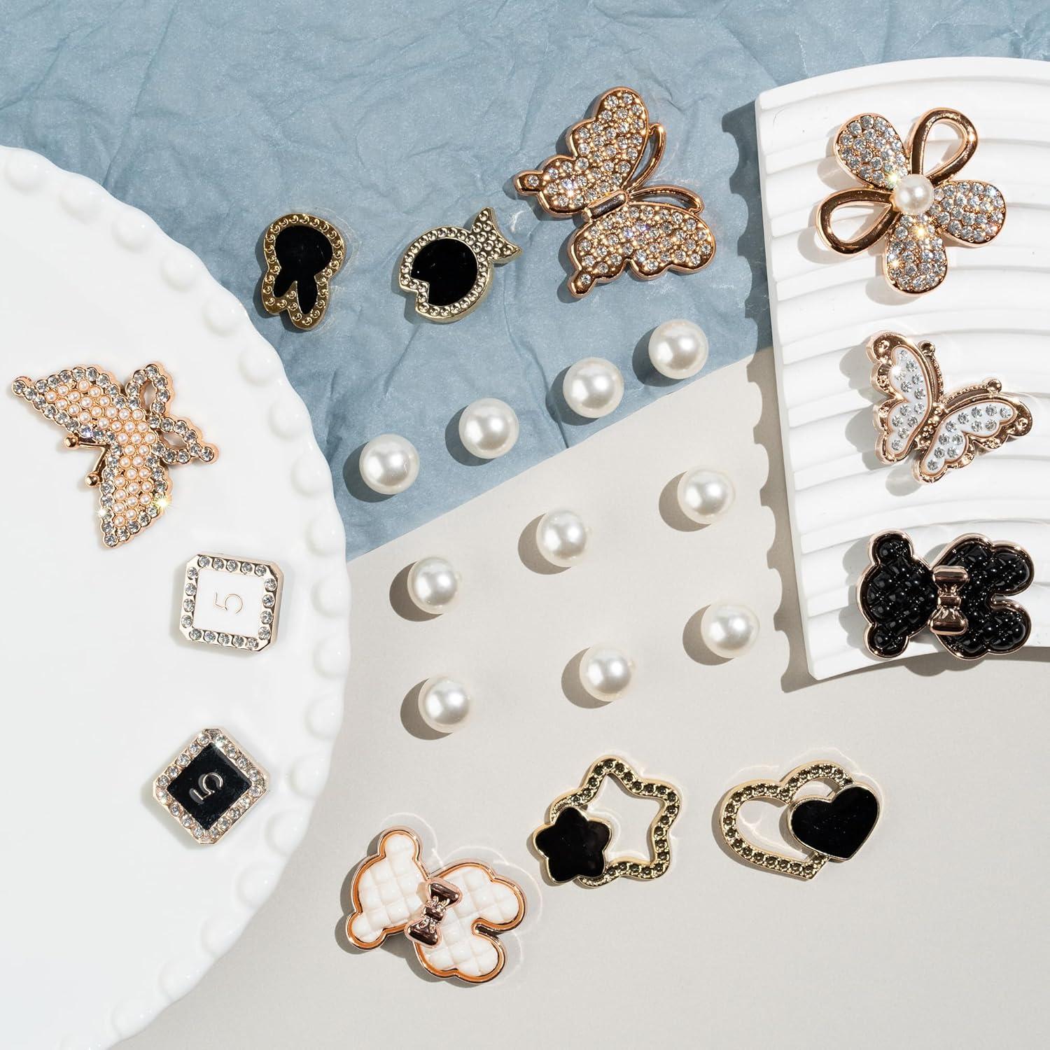 Encantadores de Zapatos para Mujeres - 13 Piezas de Perlas y Strass