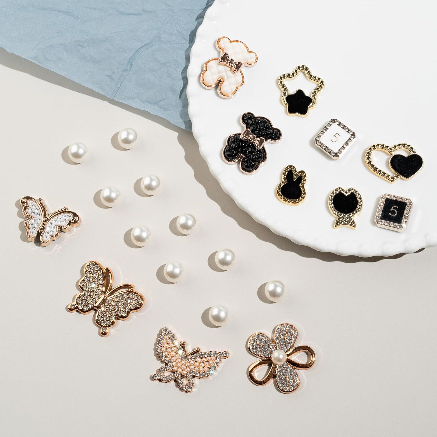 Encantadores de Zapatos para Mujeres - 13 Piezas de Perlas y Strass