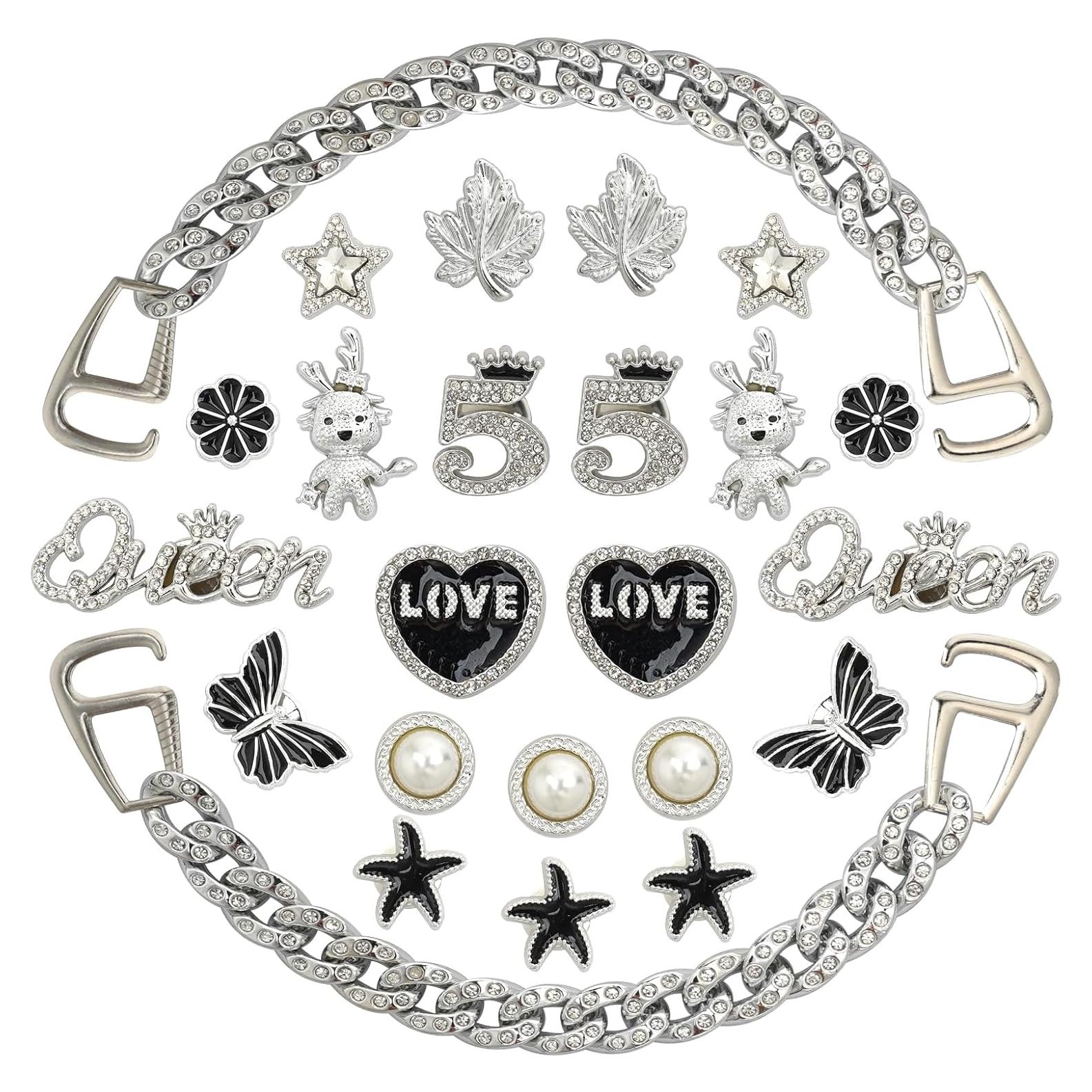 Set de 24 Encantos Brillantes para Zapatos Crocs - Plata y Oro