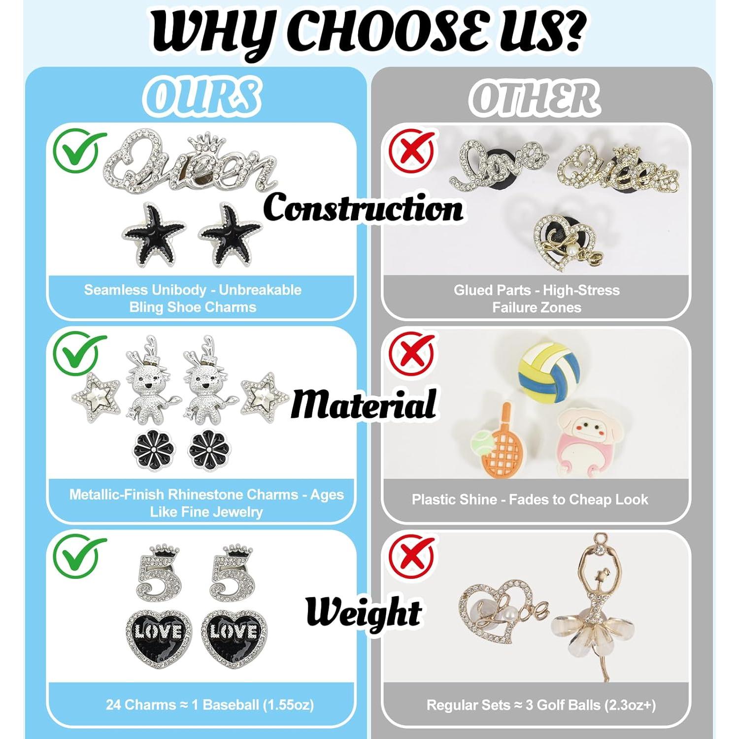 Set de 24 Encantos Brillantes para Zapatos Crocs - Plata y Oro