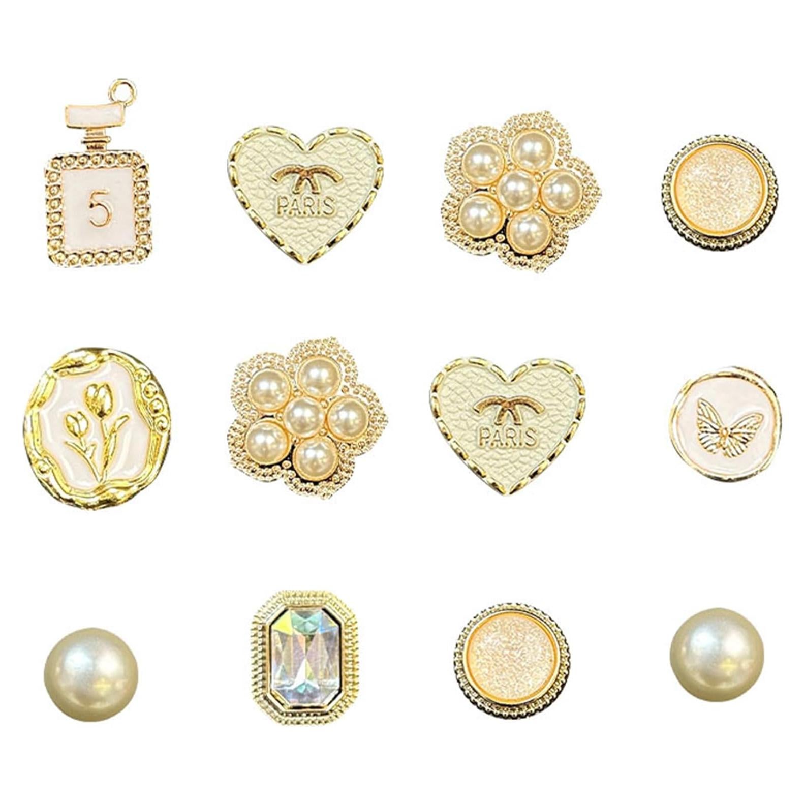 Encantos para Zapatos Brillantes Dorados - 12 Accesorios Unisex