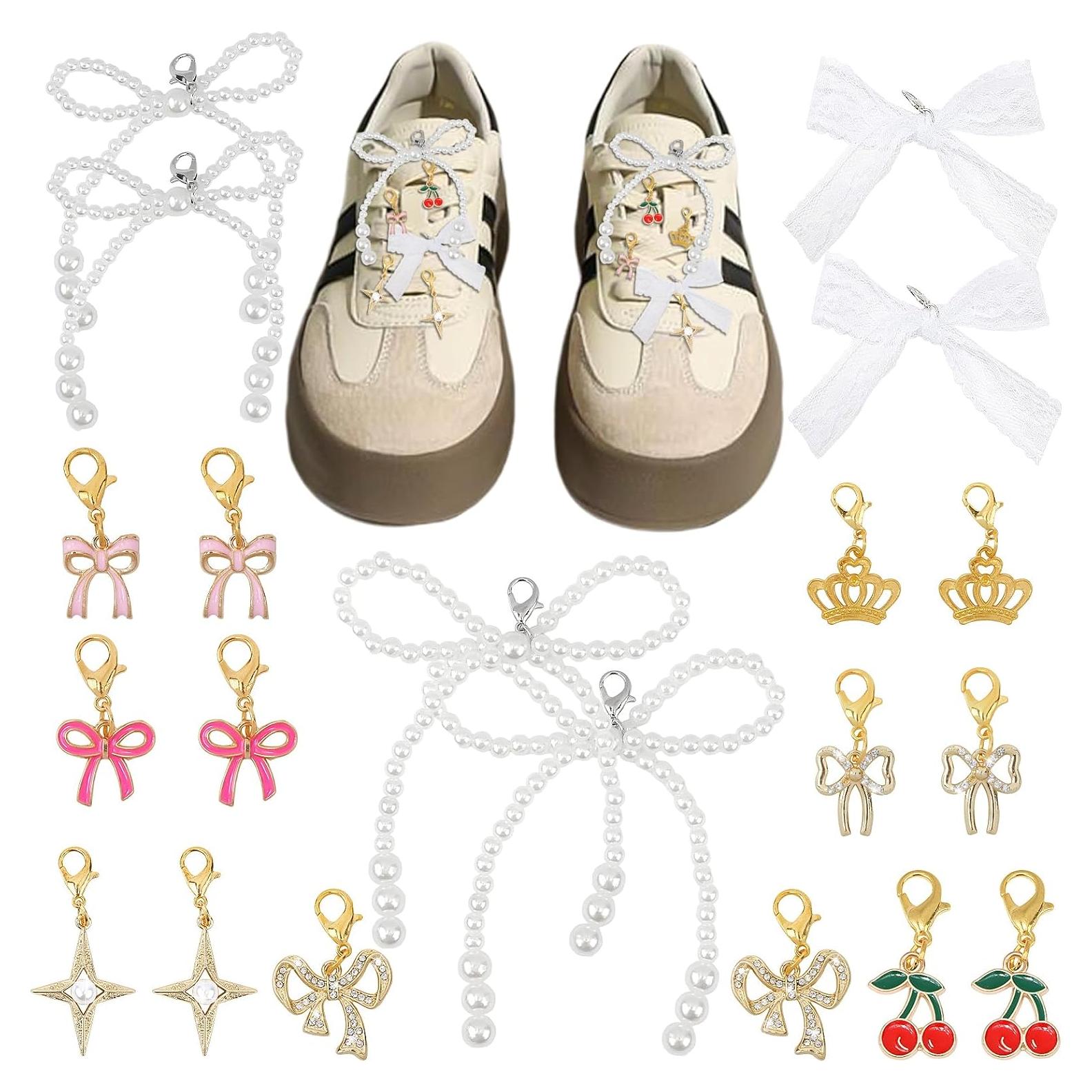 Encantos de Zapatos Chanaco 20 Pcs Joyería de Perlas y Lazos