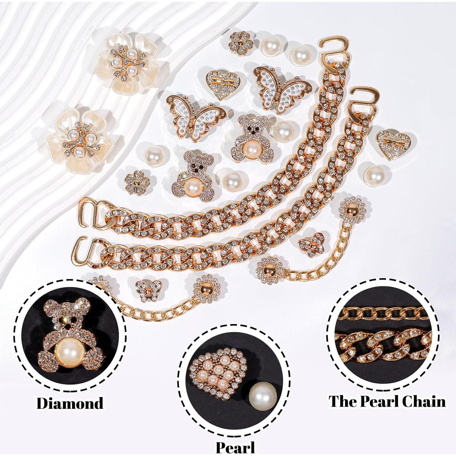 22 Accesorios de Cadena para Zapatos WAQYGZO con Encantos Brillantes