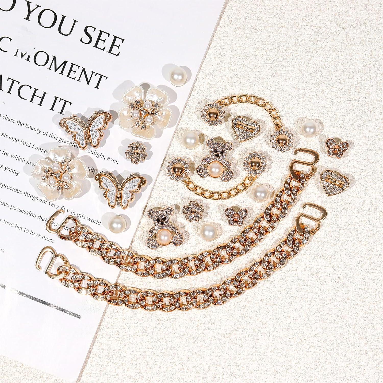 22 Accesorios de Cadena para Zapatos WAQYGZO con Encantos Brillantes