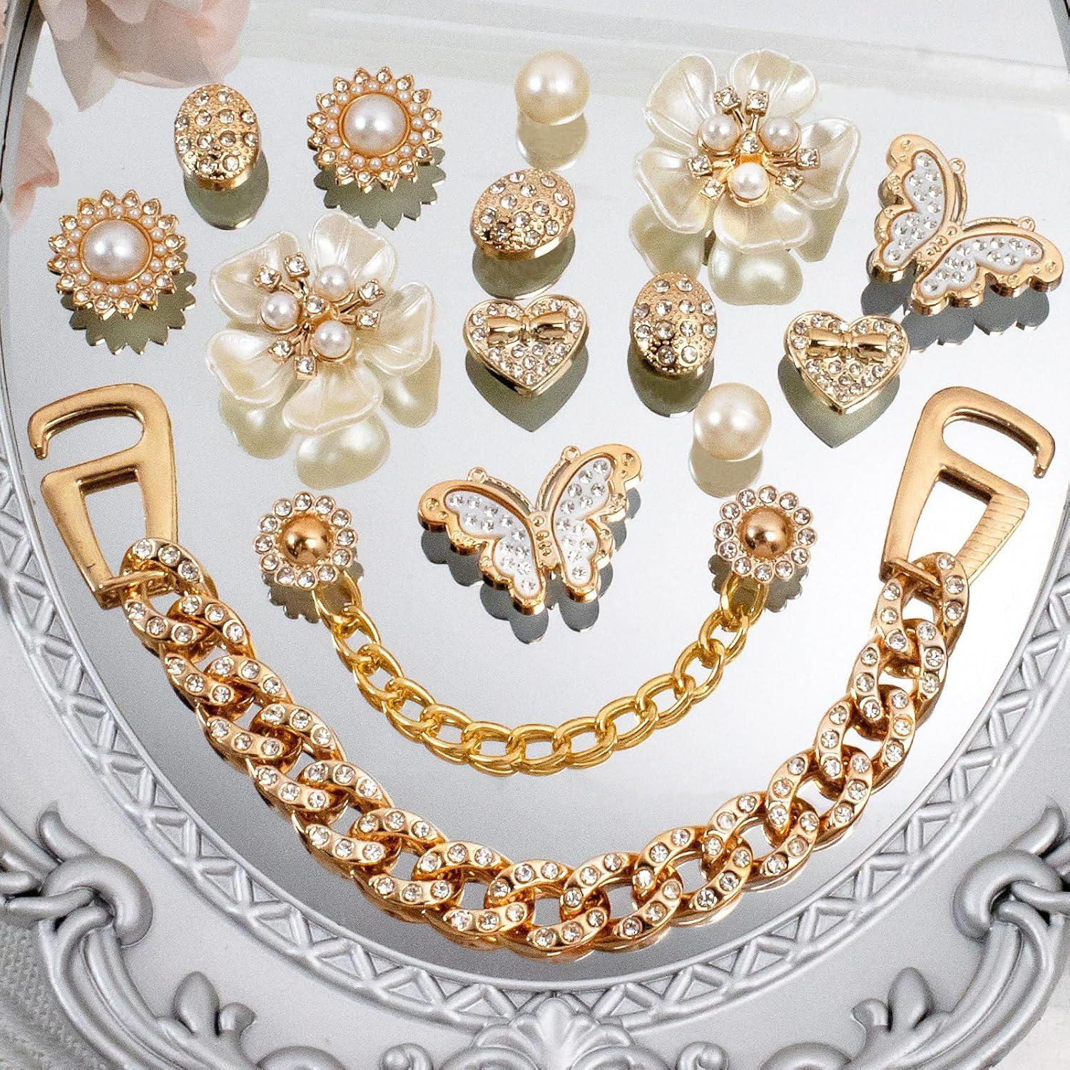 20 Piezas Encantos de Zapatos Brillantes Dorados Joyería