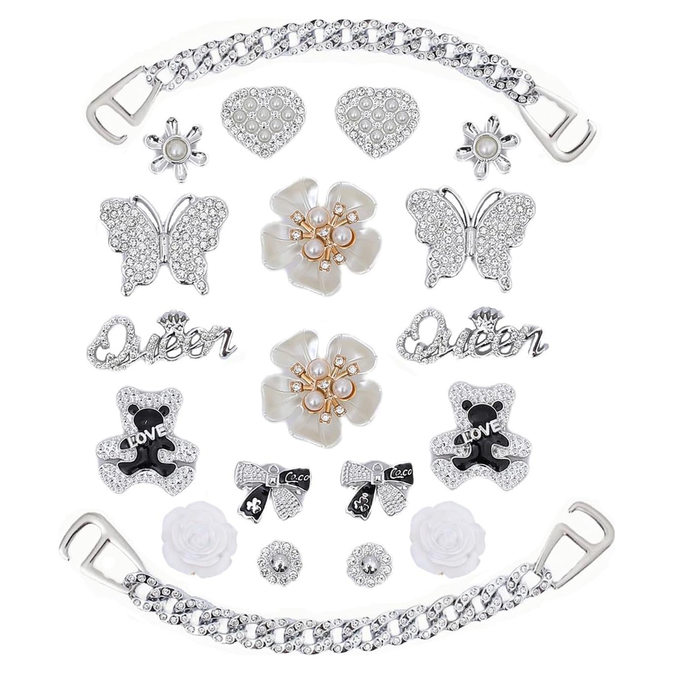 Encantos Brillantes para Zapatos Niñas 20 Piezas Plata