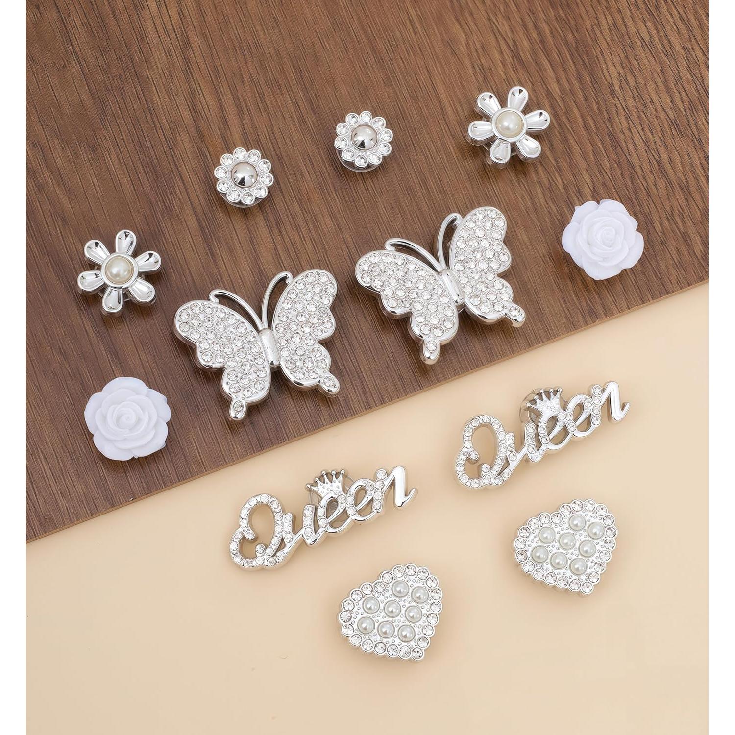 Encantos Brillantes para Zapatos Niñas 20 Piezas Plata