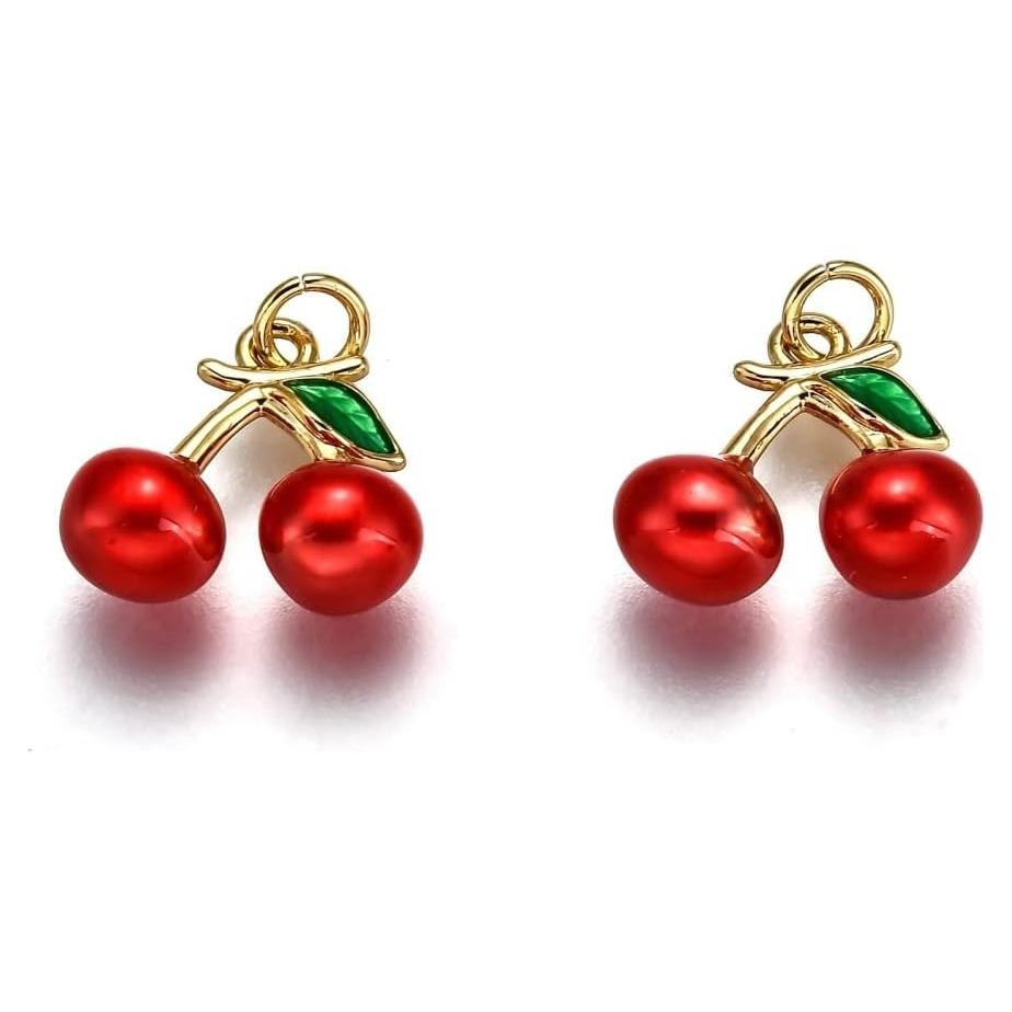 5 Piezas Encanto Cereza Roja Esmalte DanLingJewelry 11mm