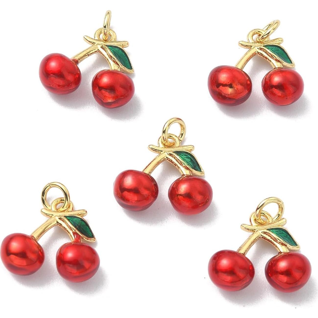 5 Piezas Encanto Cereza Roja Esmalte DanLingJewelry 11mm