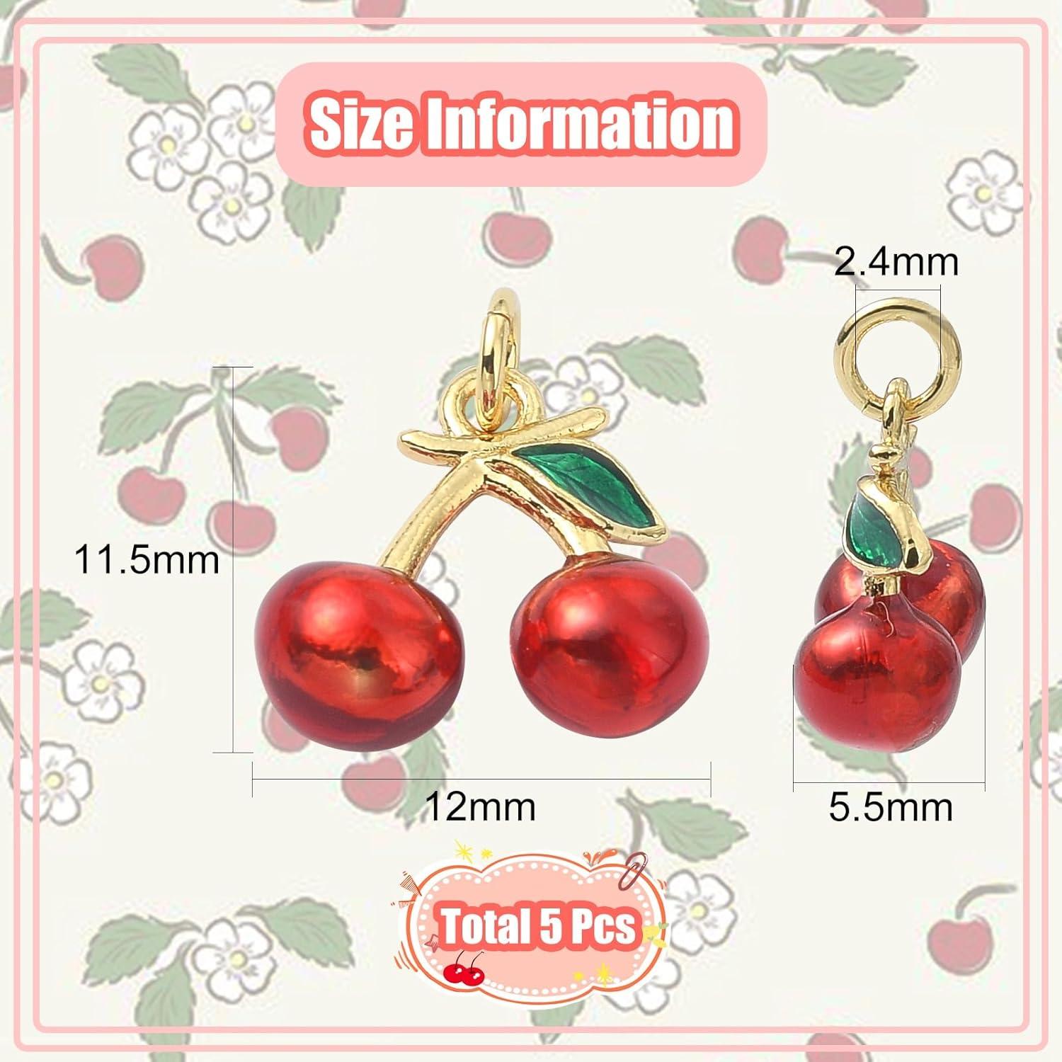 5 Piezas Encanto Cereza Roja Esmalte DanLingJewelry 11mm