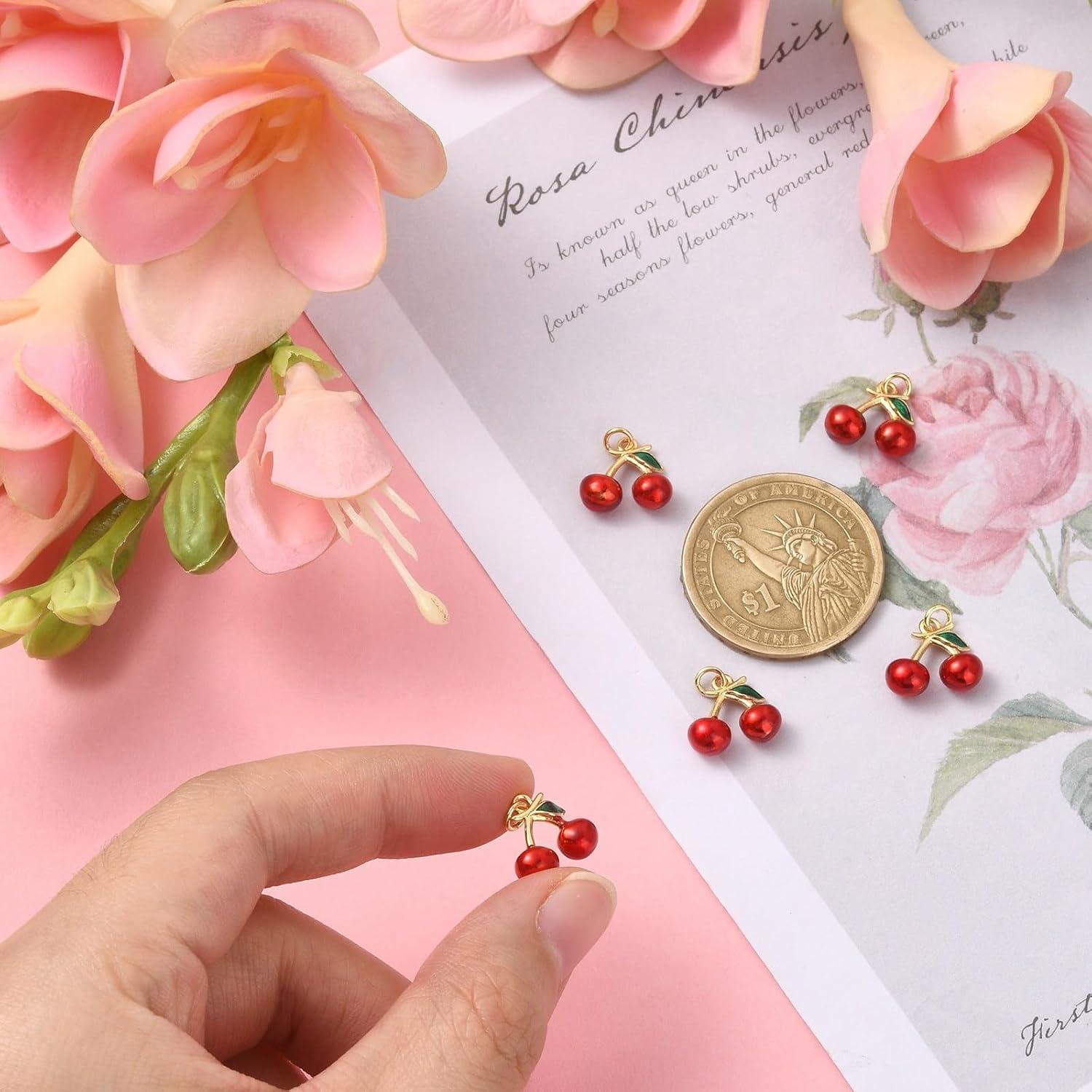 5 Piezas Encanto Cereza Roja Esmalte DanLingJewelry 11mm