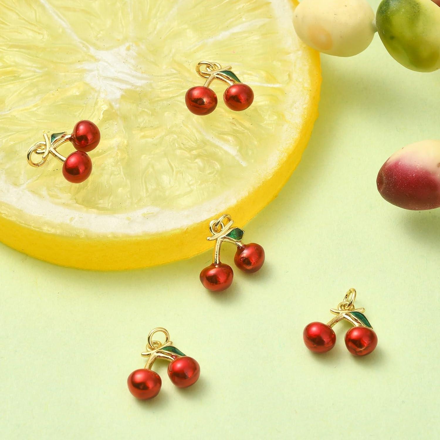 5 Piezas Encanto Cereza Roja Esmalte DanLingJewelry 11mm