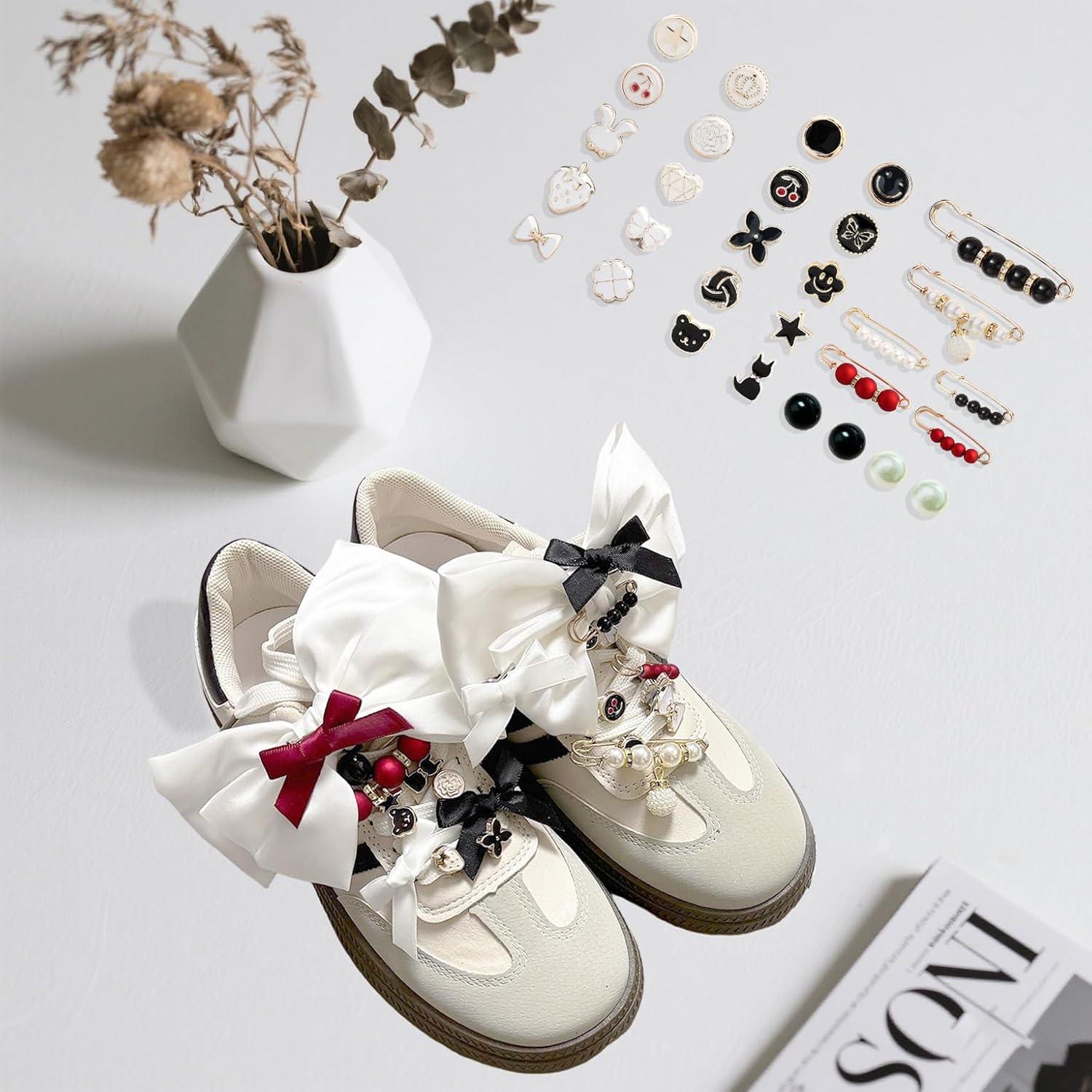 38 Encantos para Zapatos Lospfo - Lazos de Satén Blanco