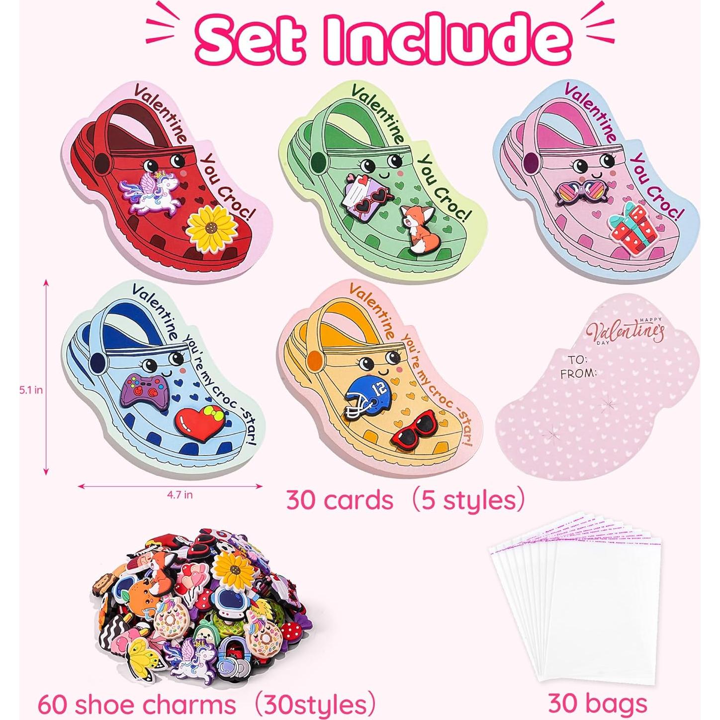 Tarjetas de San Valentín para Niños V'D - 30 Pcs con Adornos