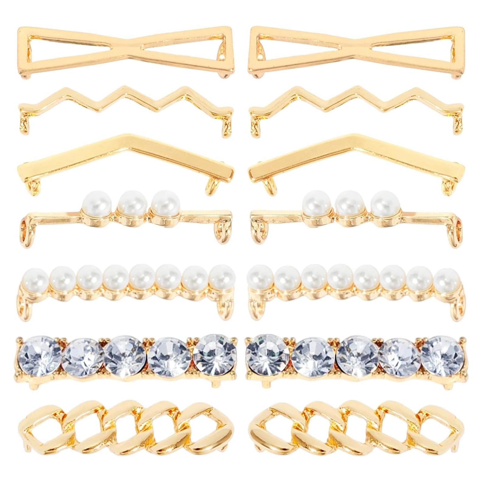 7 Clips Decorativos para Cordones de Zapatos Metal Dorado