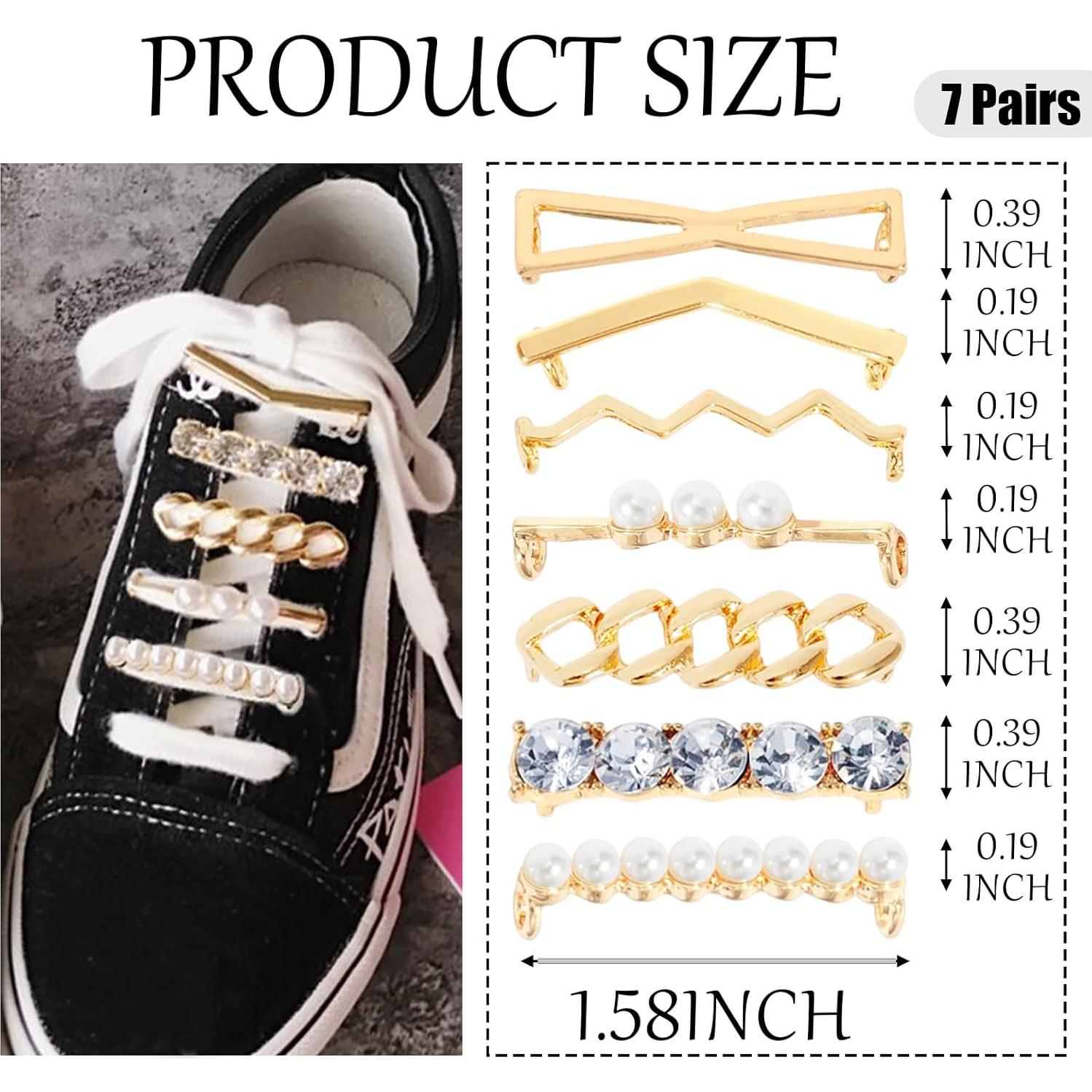 7 Clips Decorativos para Cordones de Zapatos Metal Dorado