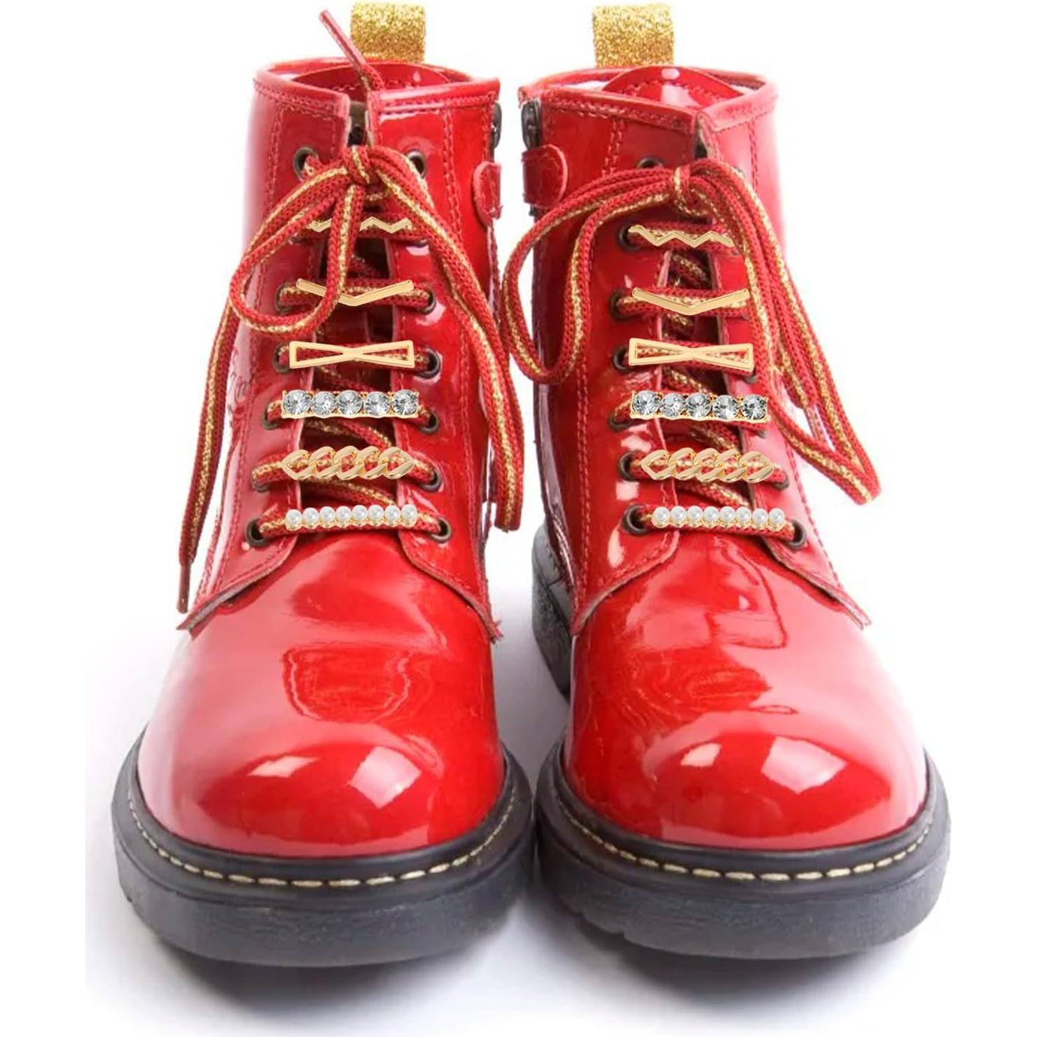 7 Clips Decorativos para Cordones de Zapatos Metal Dorado