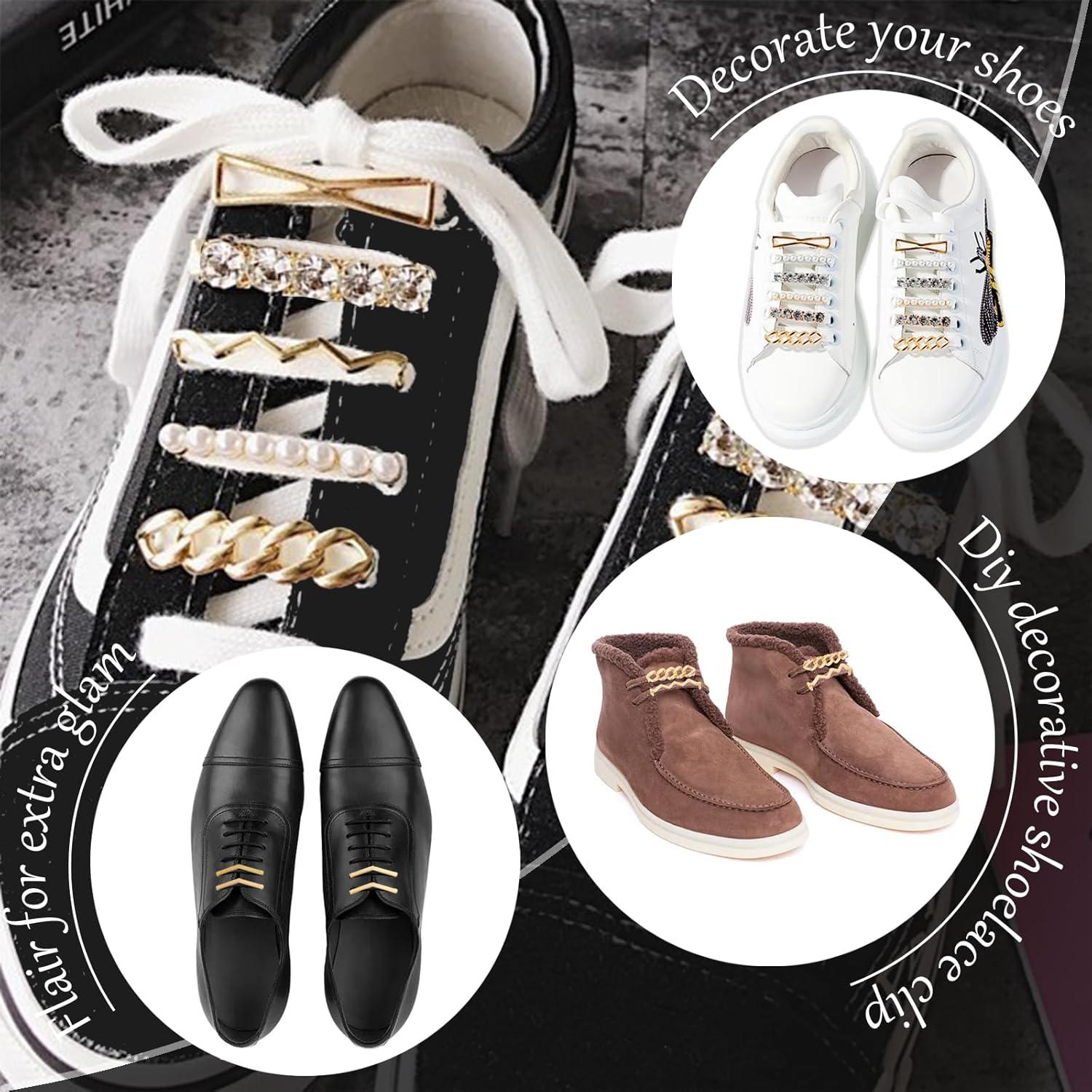 7 Clips Decorativos para Cordones de Zapatos Metal Dorado