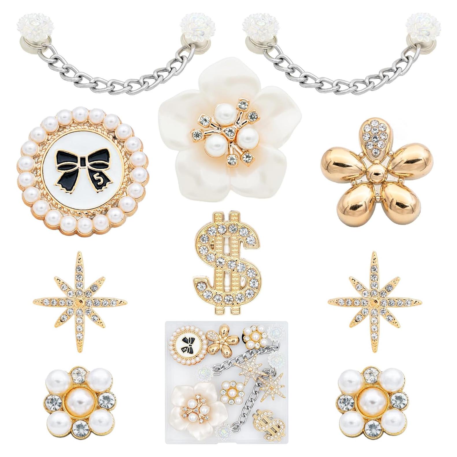 Encantos Brillantes para Zapatos - 10 Piezas de Perla y Flor