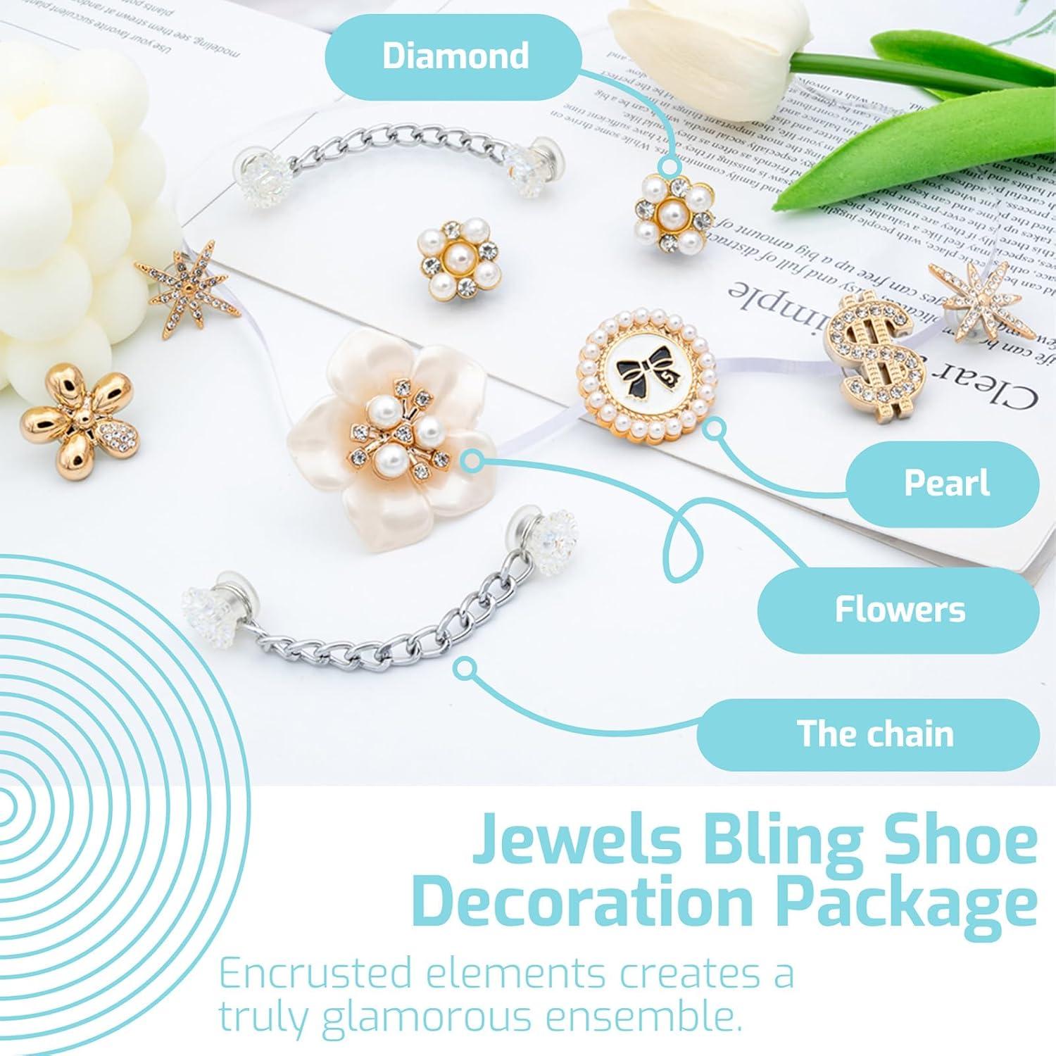 Encantos Brillantes para Zapatos - 10 Piezas de Perla y Flor