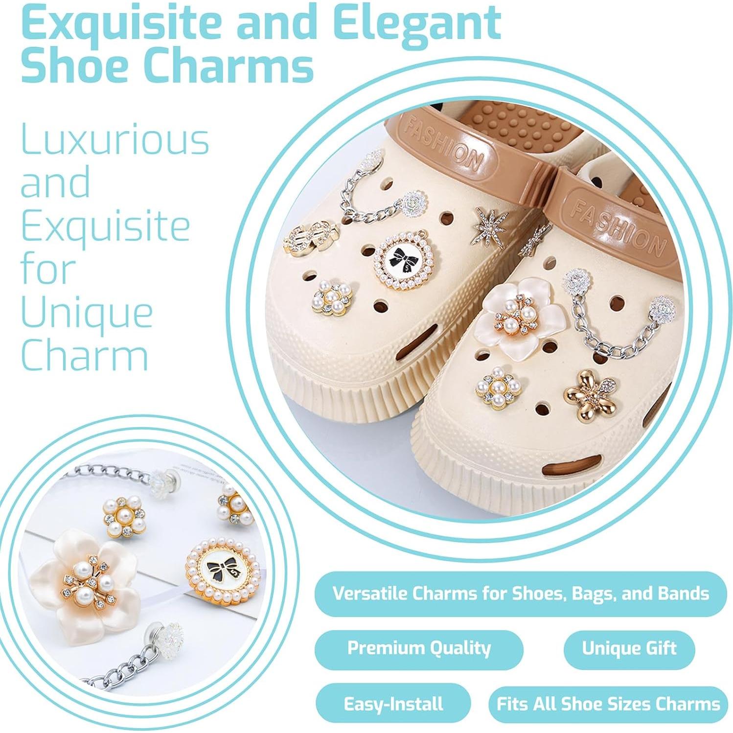 Encantos Brillantes para Zapatos - 10 Piezas de Perla y Flor