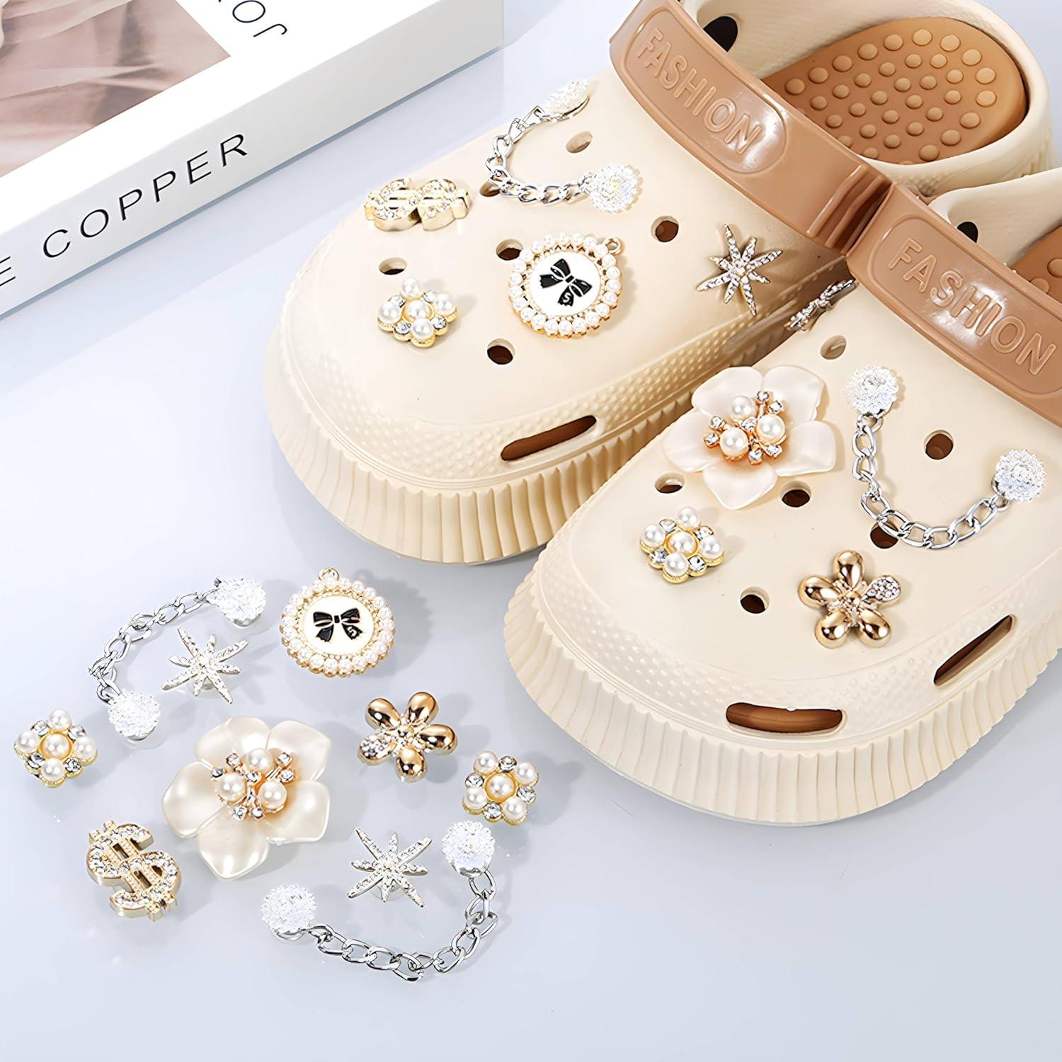 Encantos Brillantes para Zapatos - 10 Piezas de Perla y Flor